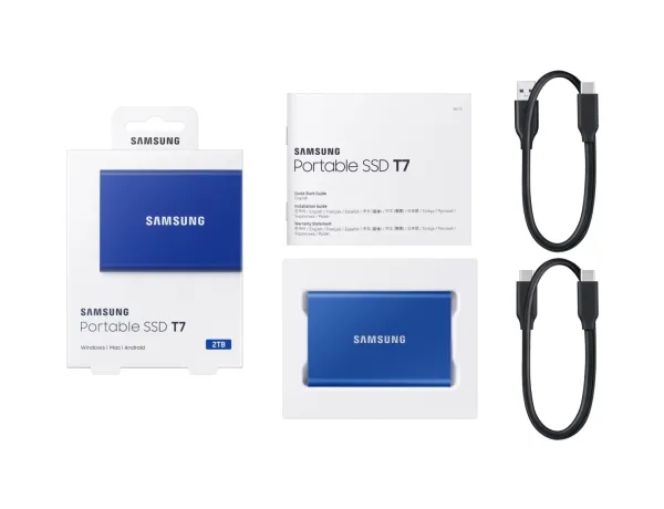 Samsung T7 MU-PC2T0H - SSD - krypteret - 2 TB - ekstern (bærbar) - USB 3.2 Gen 2 (USB-C stikforbindelse) - 256-bit AES - indigoblå