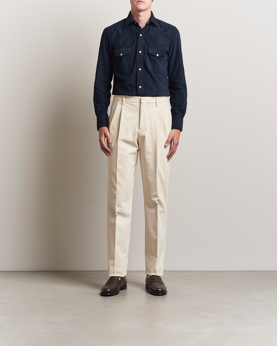 Lardini Double Pleated Cotton Stretch Trousers Off White
