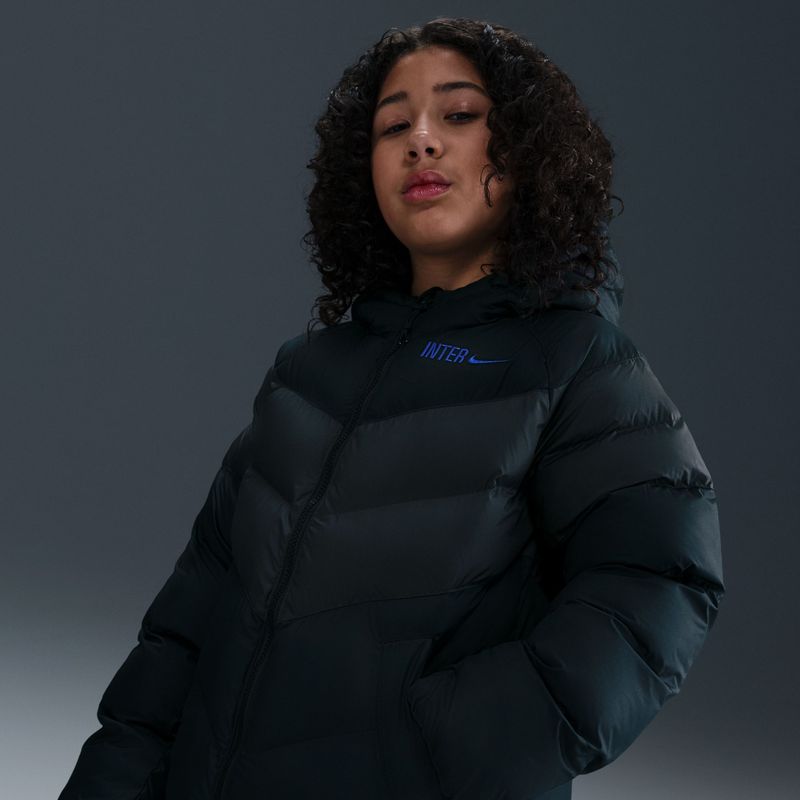 Inter Milan Nike voetbaljack met synthetische vulling en capuchon voor kids - Zwart