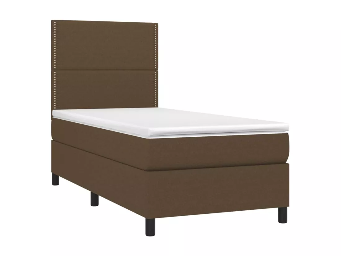 Sommier tapissier et matelas et LED Marron foncé 90x190cm Tissu