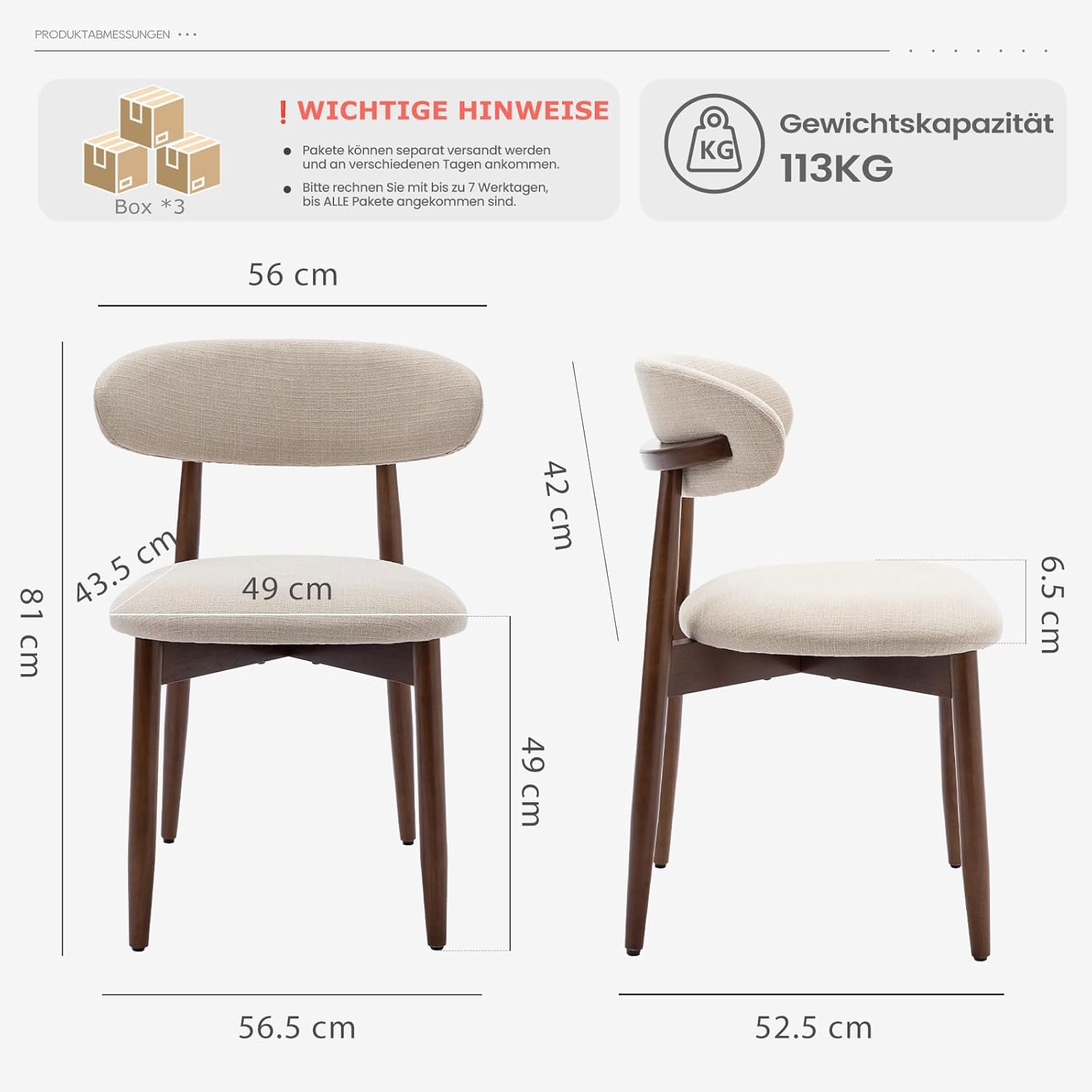 COLAMY Küchenstuhl Esszimmerstühle 6er Set, Moderne Polsterstuhl Essstühle mit Fester Rückenlehne, Stoff Esszimmerstühl mit Holzbein für Esszimmer, Küche, Restaurant, Beige