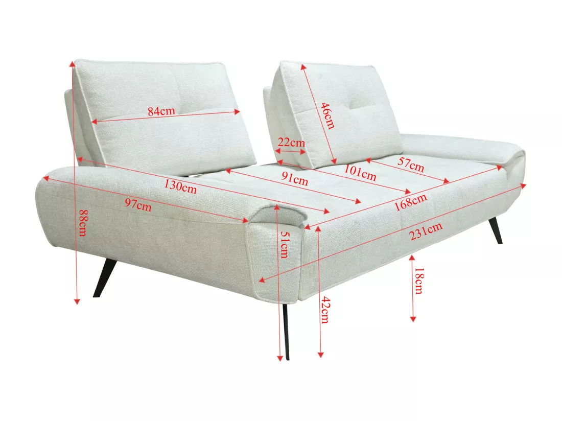 Canapé 3 places en tissu texturé gris avec dossier avance-recule KELOPA