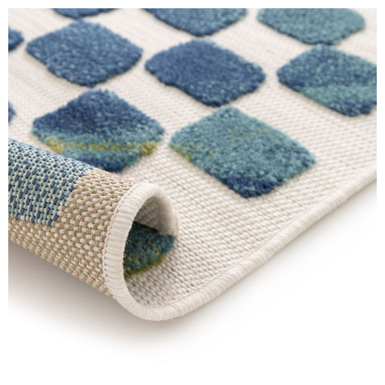Tapis intérieur et extérieur motif géométrique - idylle - bleu et vert - 123 x 170 cm