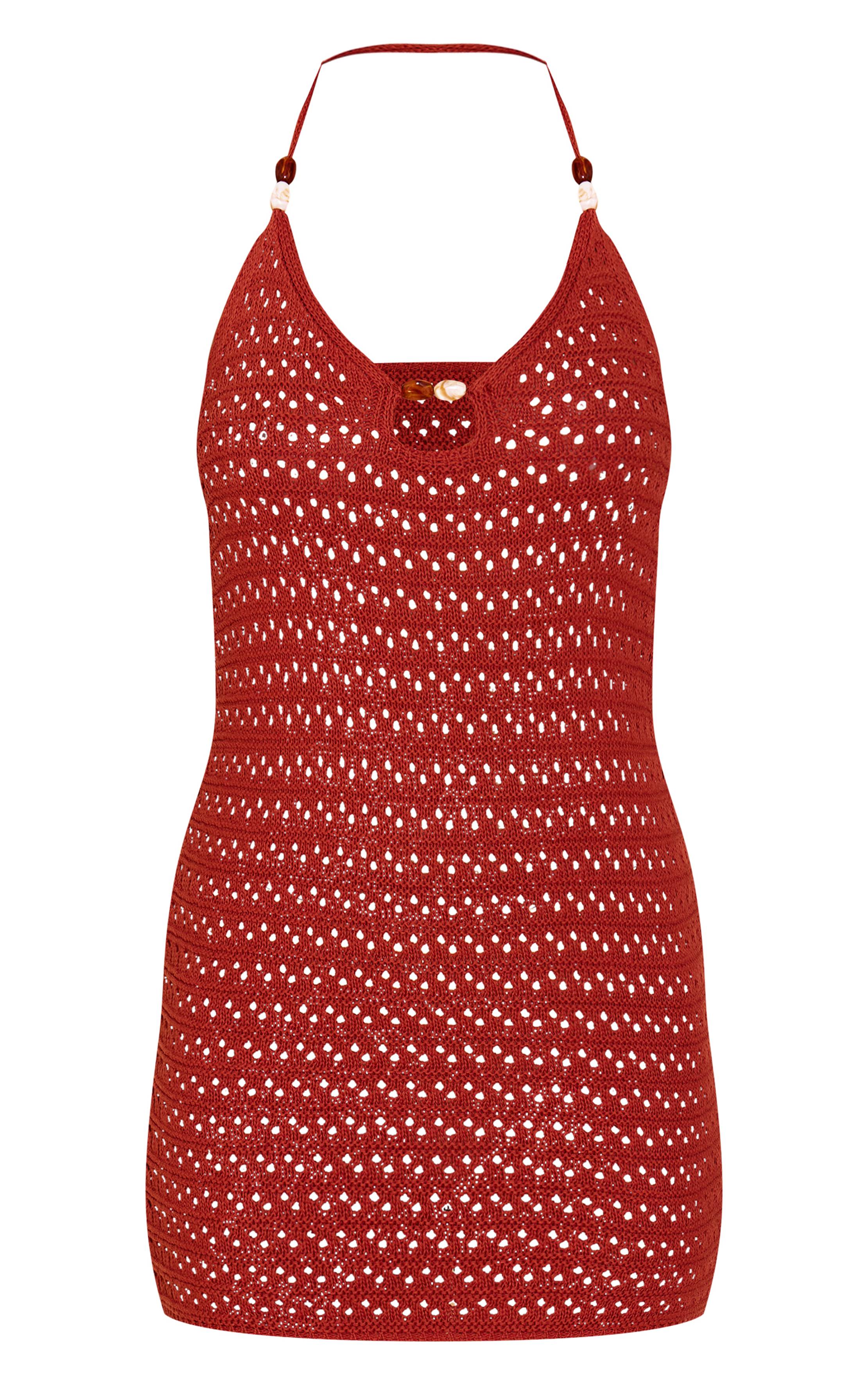 Rouille Robe Mini En Crochet Perlée