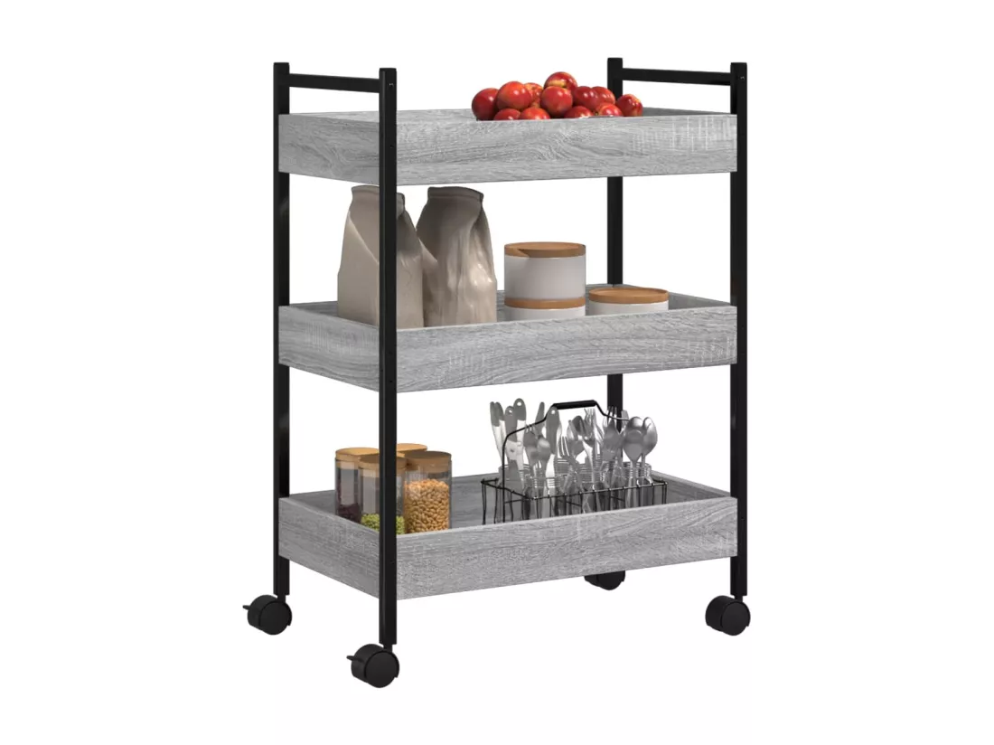 Chariot de cuisine sonoma gris 50x30x70 cm bois d'ingénierie