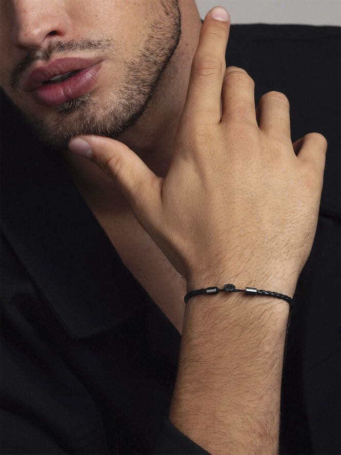 Nialaya Men's Braided Lux Leather Bracelet Black