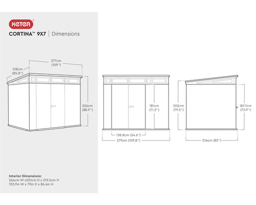 KETER Cortina 9x7 tuinhuis inclusief vloer, 279 x 218 cm, grijze houtlook
