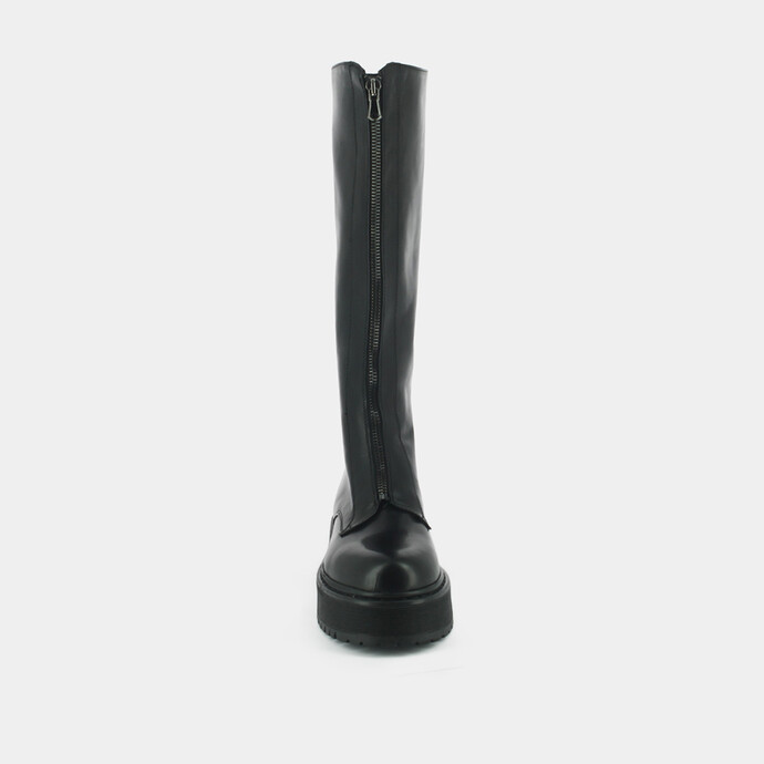 Bottines à plateformes et fermetures frontales  en cuir noir