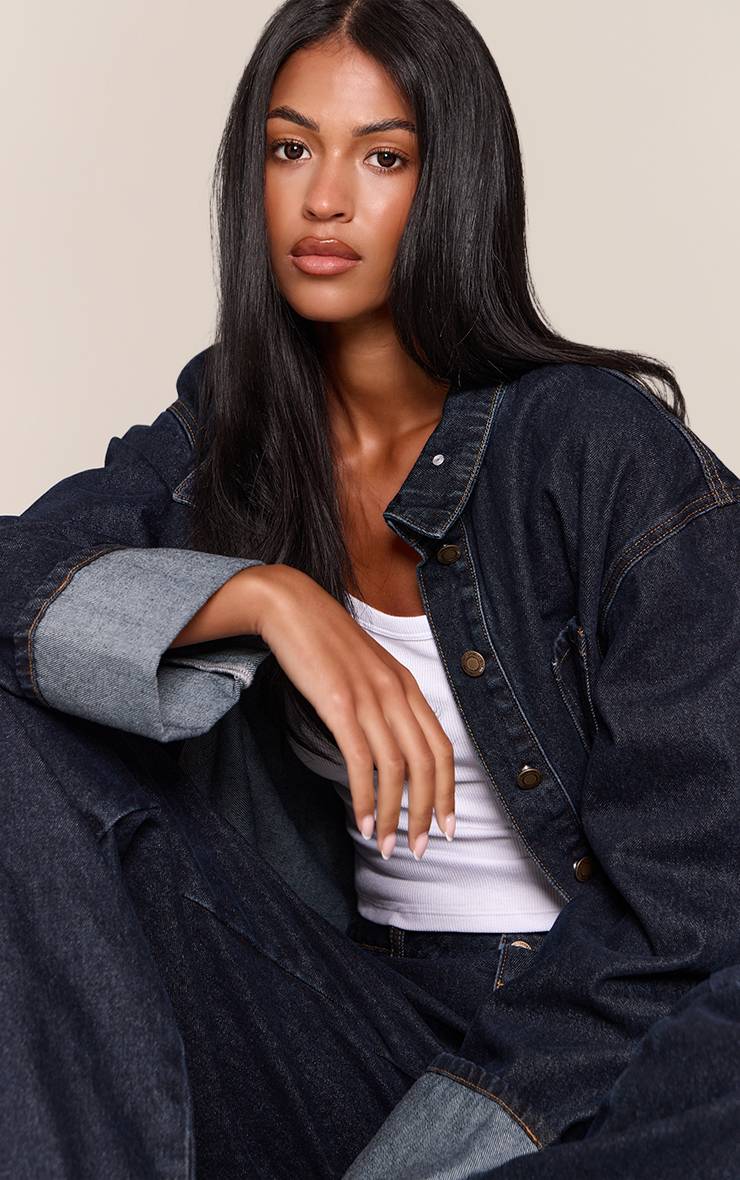 Raw Indigo Veste En Jean Courte Avec Revers Aux Poignets Pour Grandes Tailles