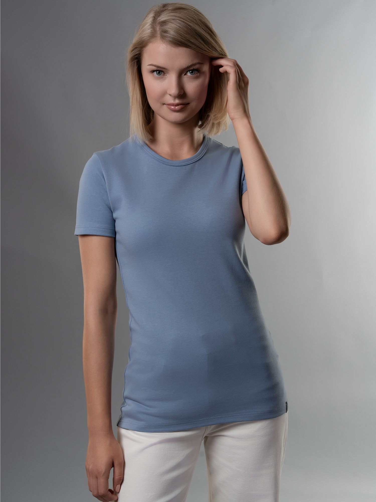 T-Shirt aus Baumwolle/Elastan Pearl-blue