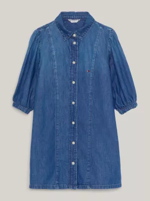 Vestido camisa jeans com mangas bufantes