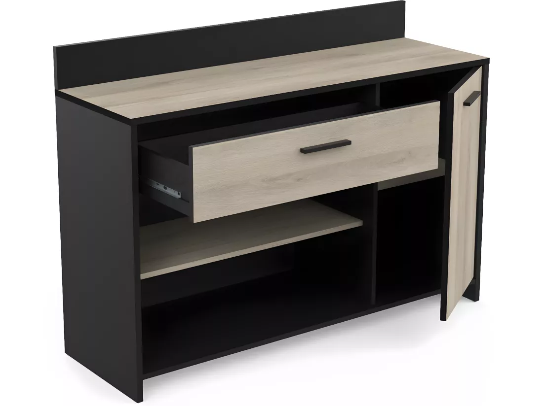 Meuble de rangement pour cuisine coloris chêne kronberg, noir mat - Longueur 123 x Hauteur 89,40 x Profondeur 40 cm