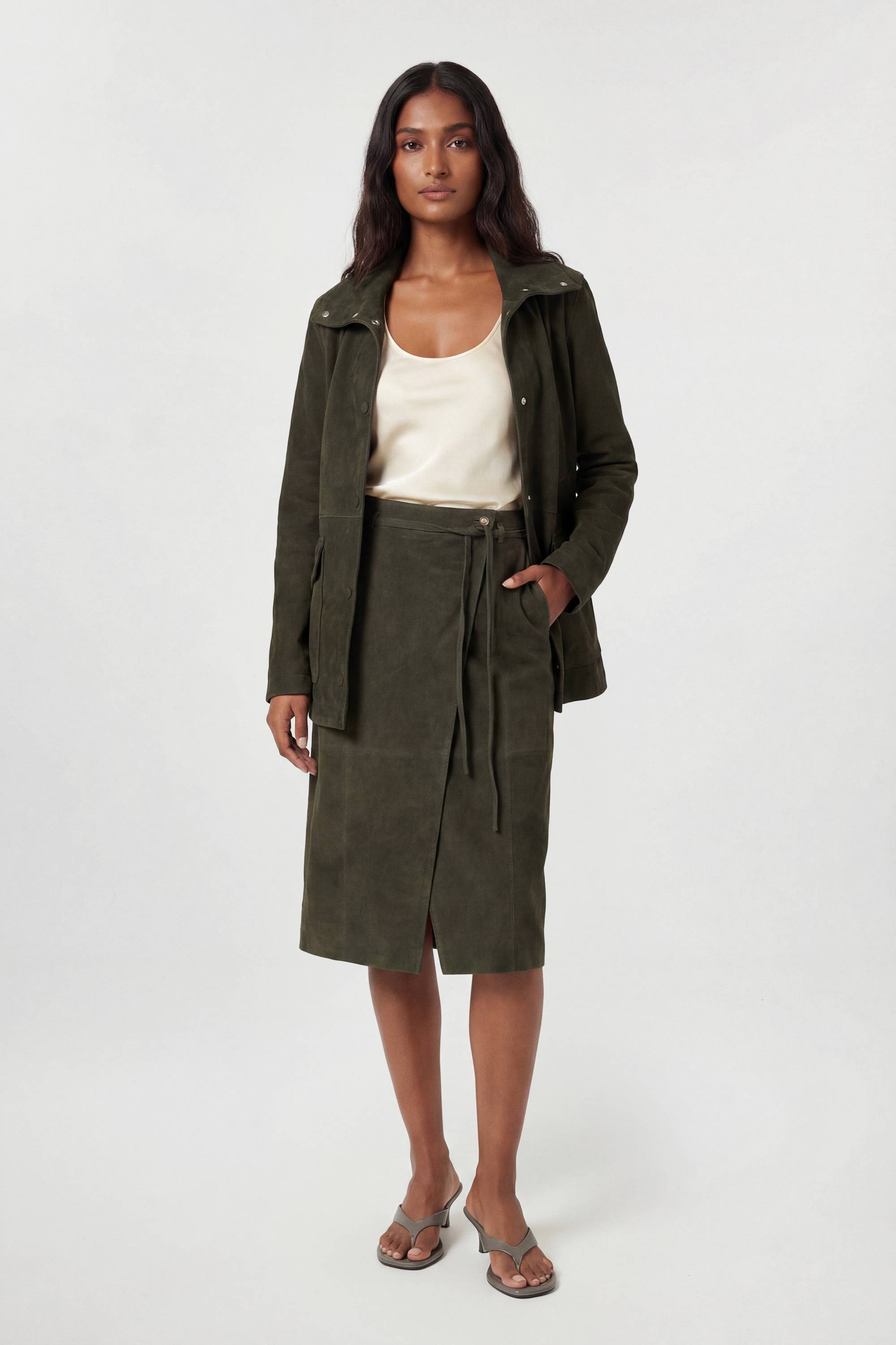 KarenMillen Jupe Midi En Daim Avec Ceinture À Nouer