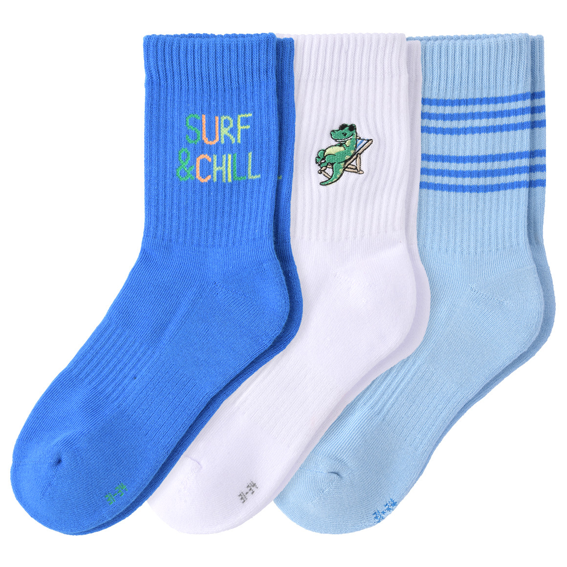 Famy 3 Paar Jungen Socken mit bunten Motiven weiss / hellblau / blau