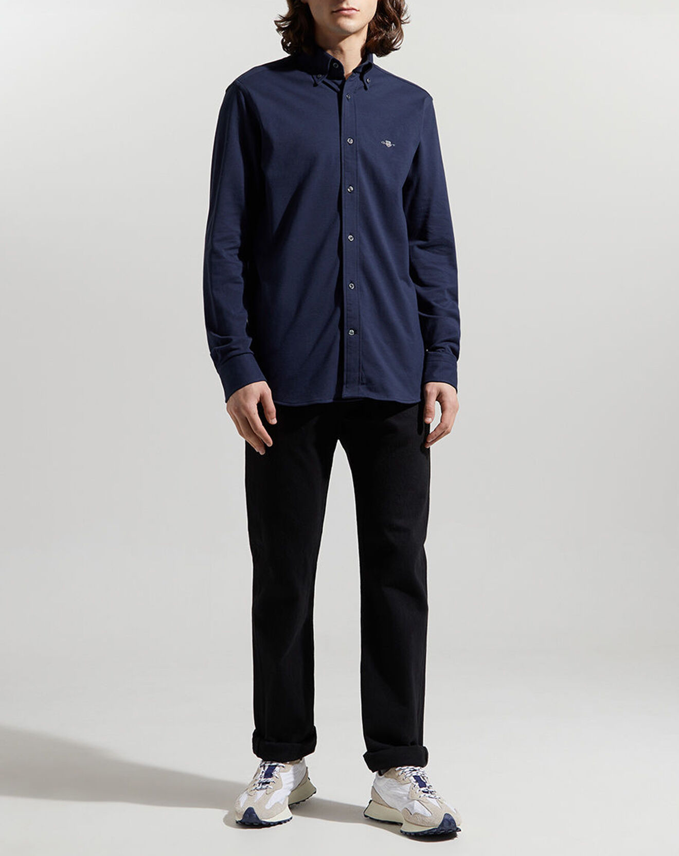 Gant Chemise Regular Fit unie Piquée bleu foncé