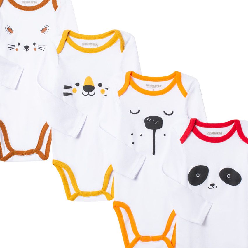 Lot de 7 bodies manches longues en coton bio print aimaux - Blanc