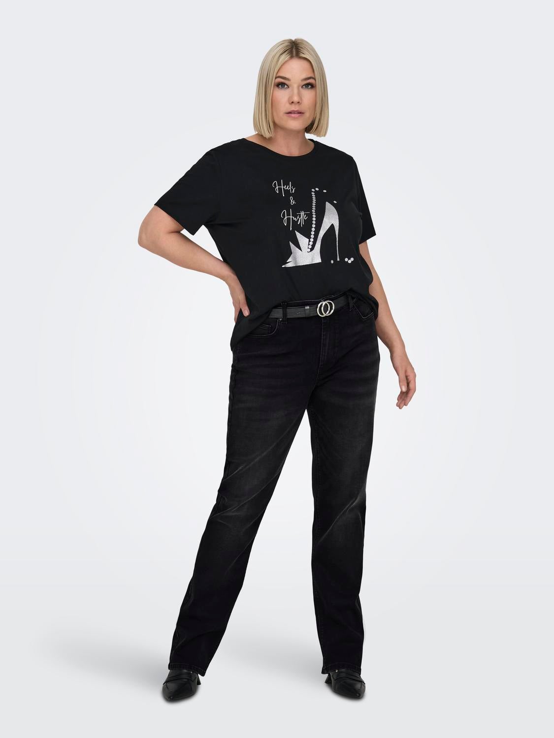 CARWILLY Hohe Taille Gerade geschnitten Jeans Washed Black