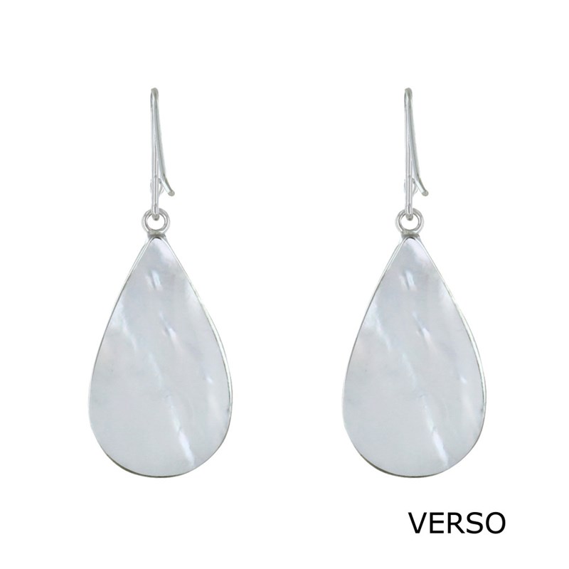 Boucles d'Oreilles Argent Réversible Goutte Nacre Ivoire et Abalone
