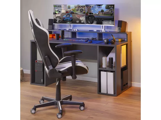 MARIO - Bureau Gamer Multi-Rangement Anthracite