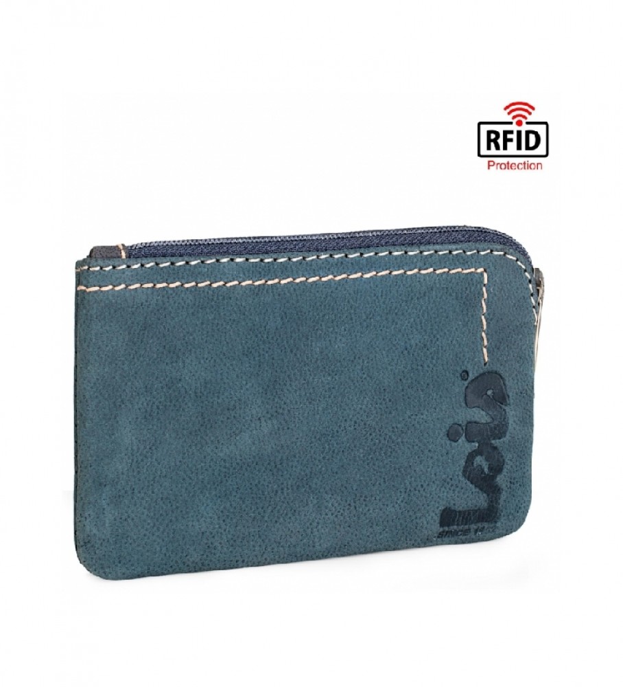 Carteira de couro Lois 201502 Azul - 11x7cm -