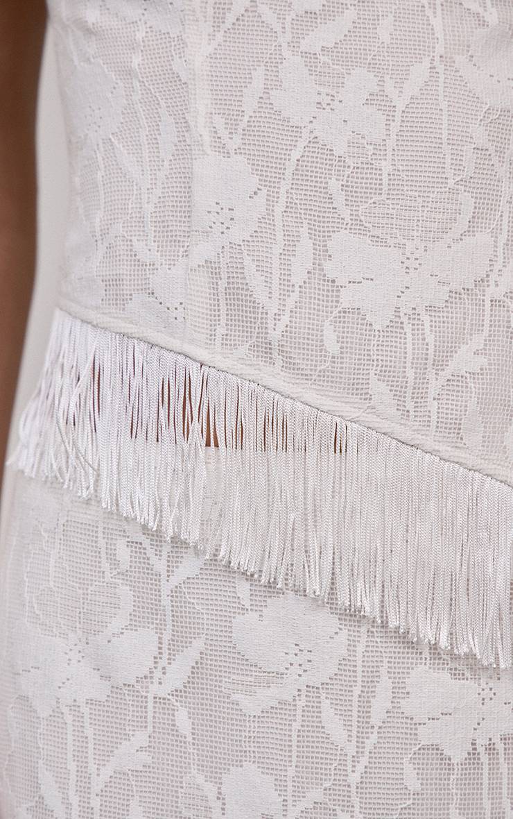 Blanc Ensemble Haut Bandeau À Franges Asymétriques Et Texture Florale