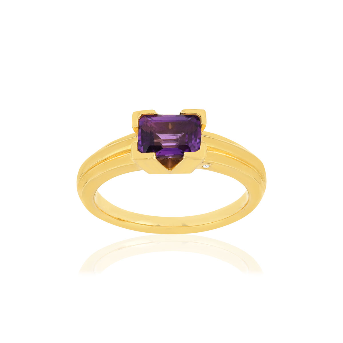 Bague VAN BRILL or jaune 750, améthyste, diamant.
