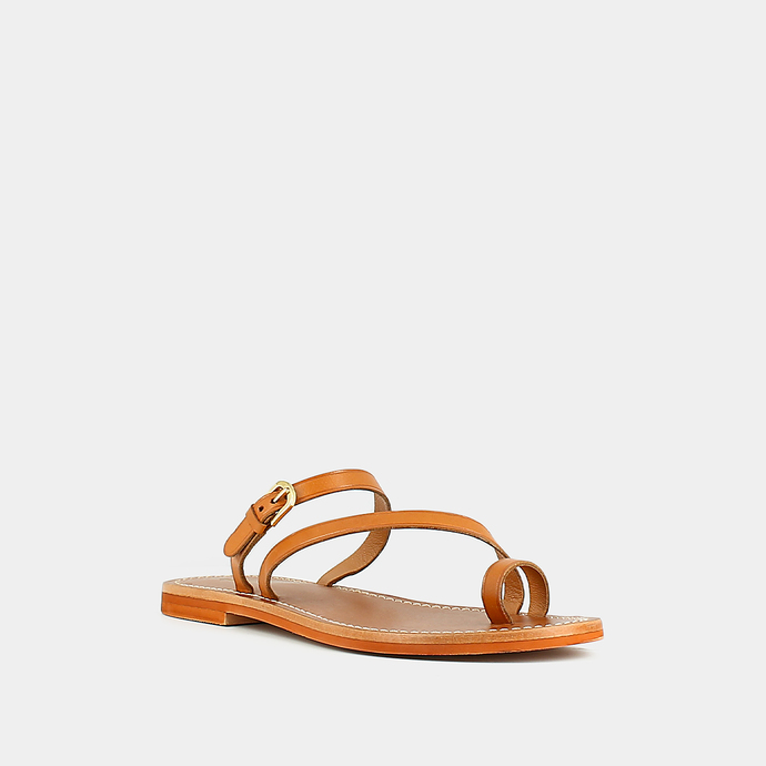 Sandales à brides et détails dorés  en cuir camel