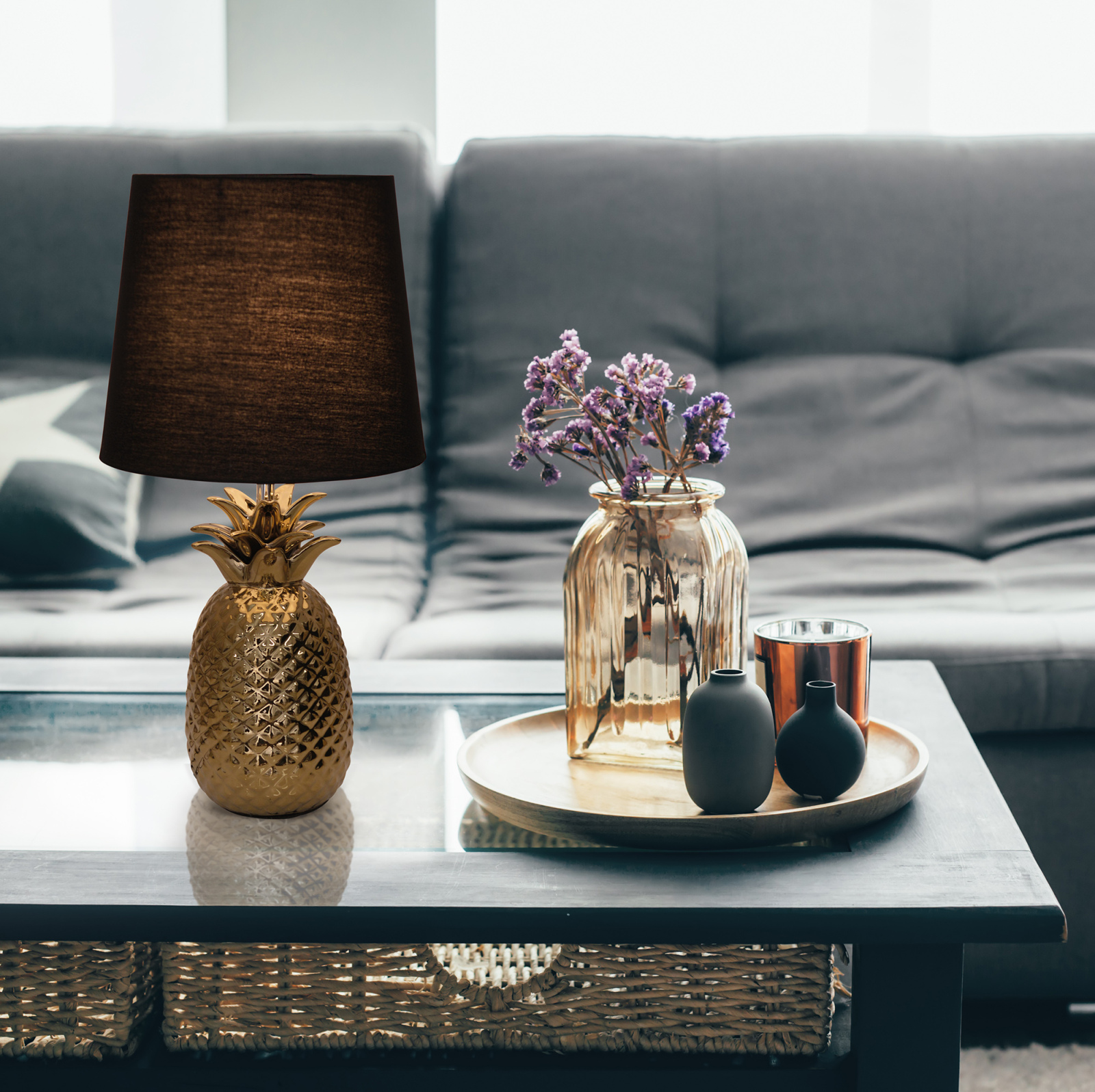 Tischleuchte ANANAS - gold-schwarz - 45 cm hoch