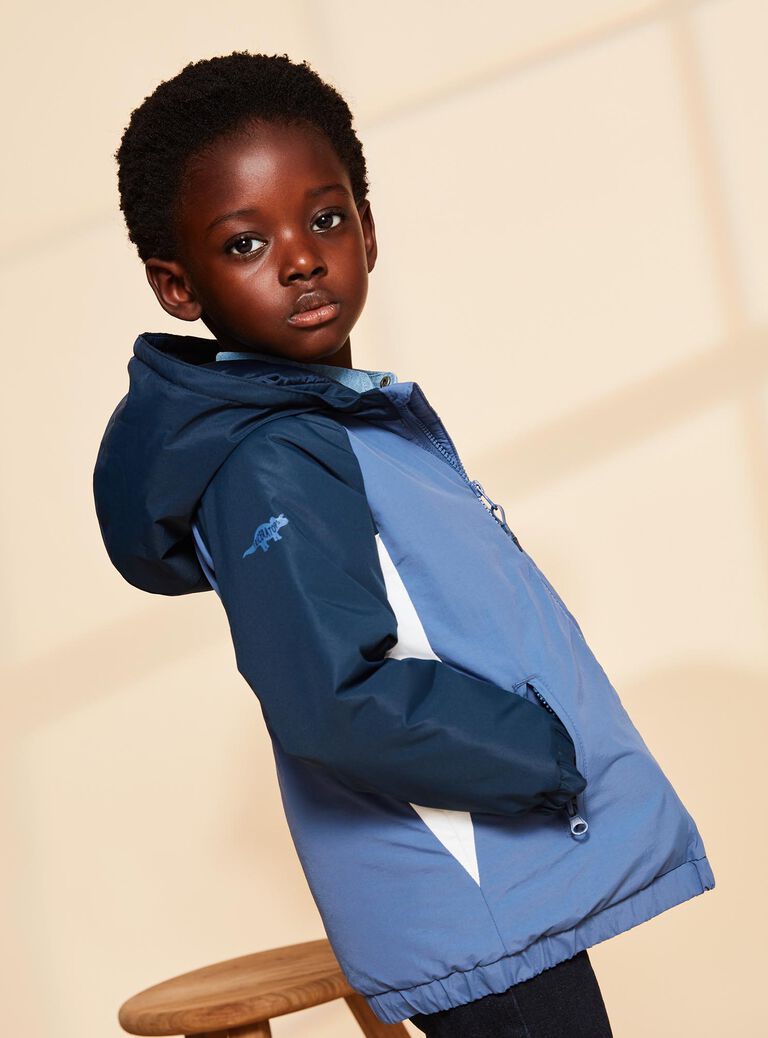 Blouson bleu gris à capuche