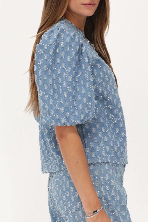 Blauwe denim top met pailletten