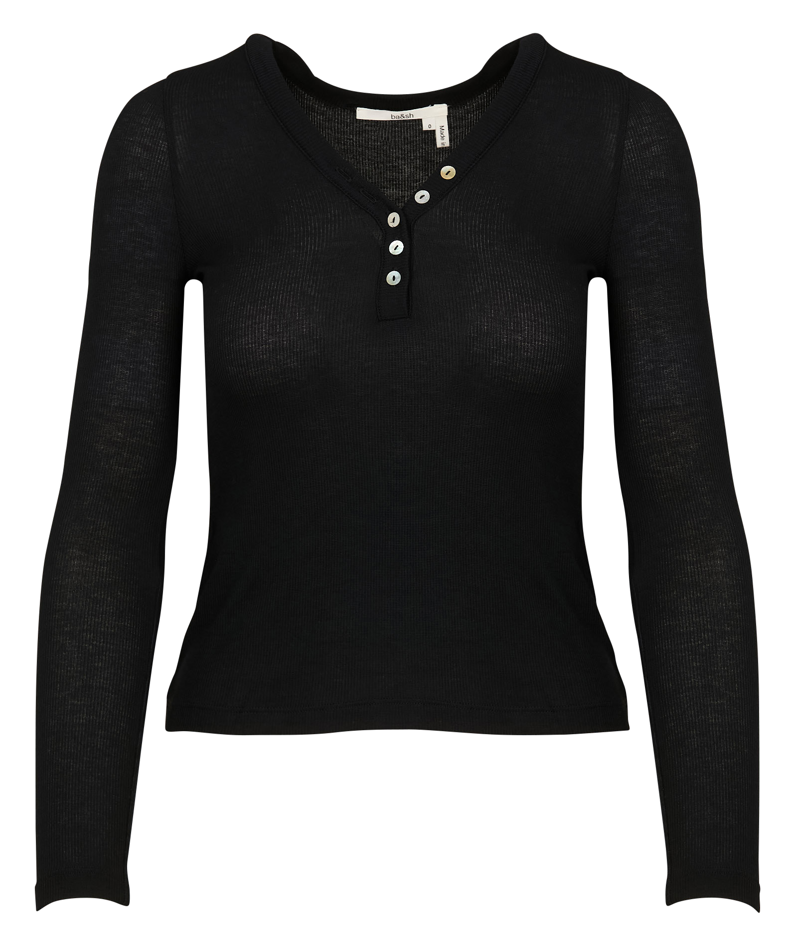 MARTY - Tee-shirt col v boutonné à manches longues| Noir
