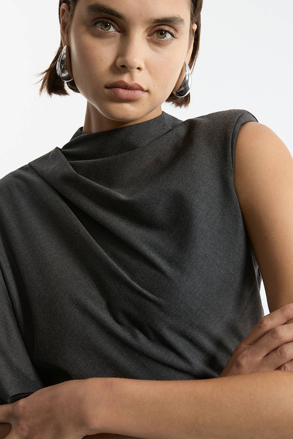 KarenMillen Robe maxi longue, ajustée, drapée et asymétrique