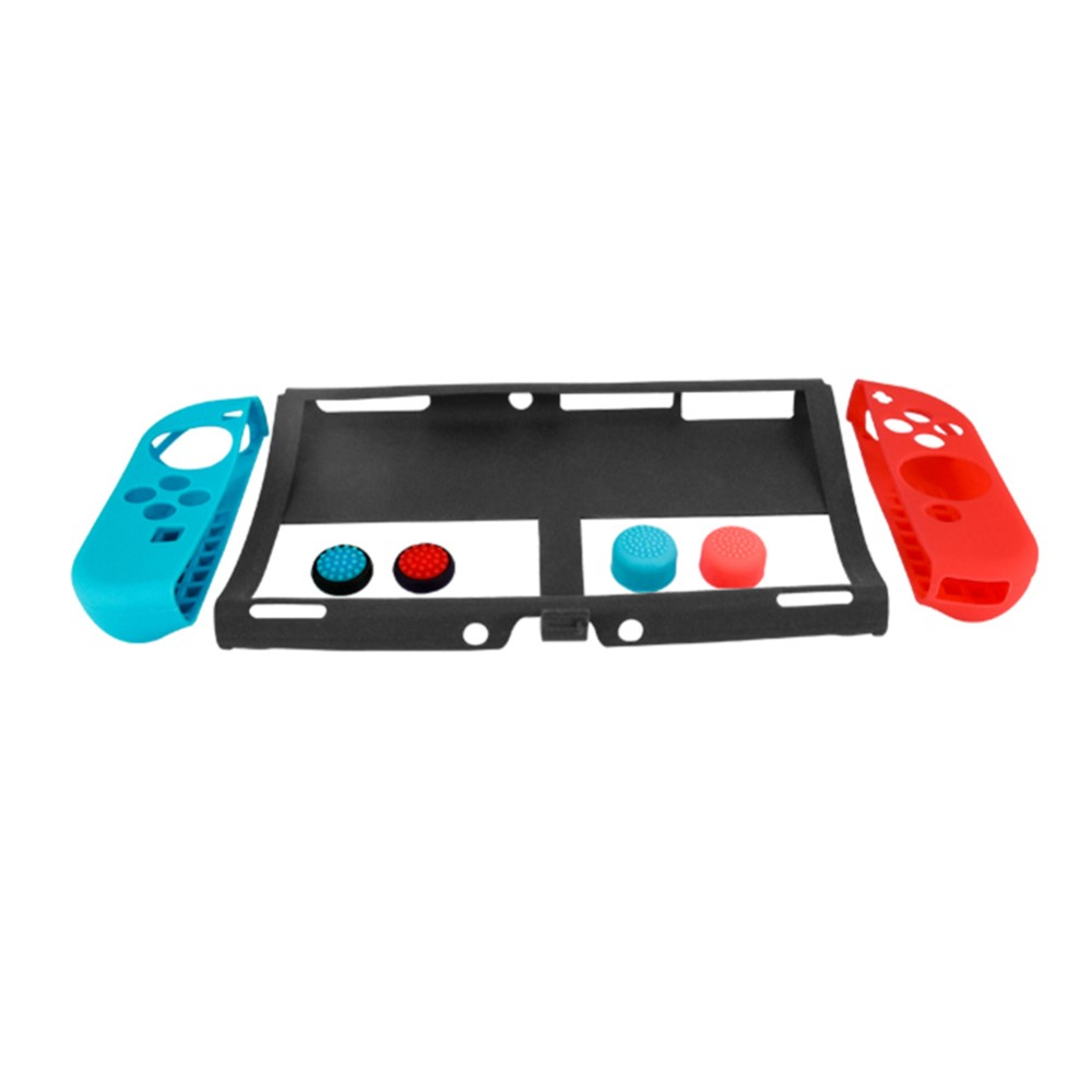 7in1 Nintendo Switch OLED Silikon Case Schutzhülle - Rot / Blau