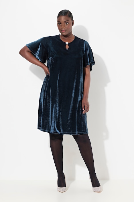 Samtkleid, A-Linie, Keyhole, Rundhals, Halbarm