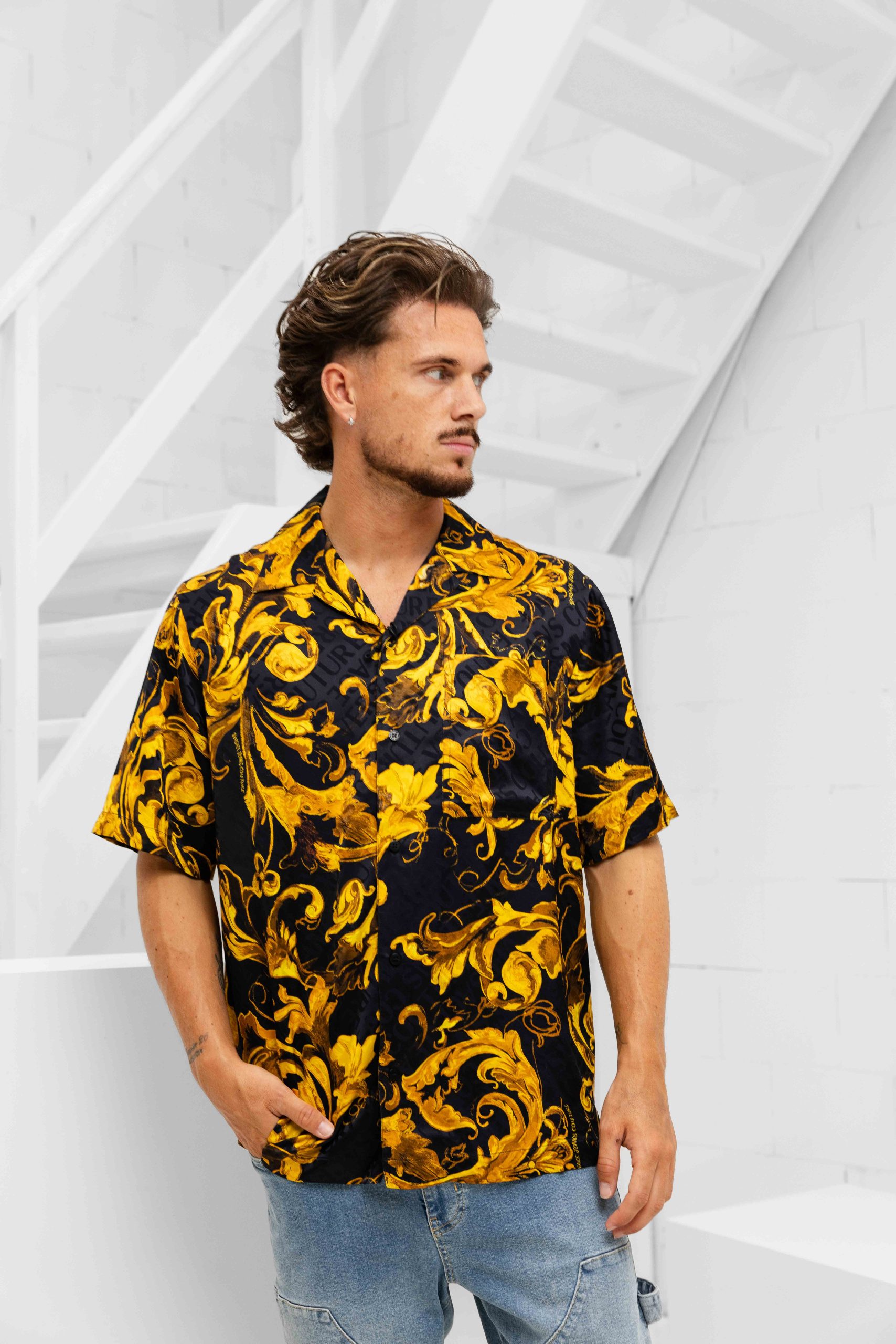 Versace Jeans Couture Allover Overhemd Heren Zwart/Goud