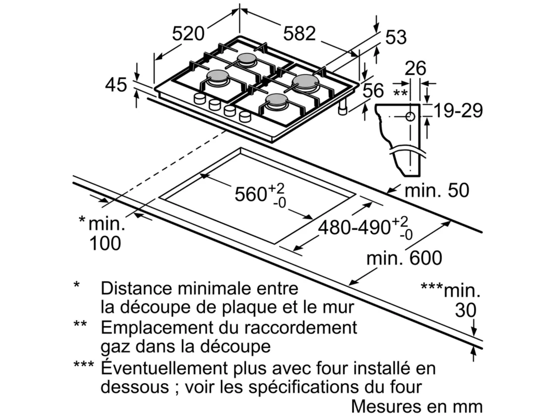 Bosch Table inox gaz 60cm 4 feux - pcp6a5b90