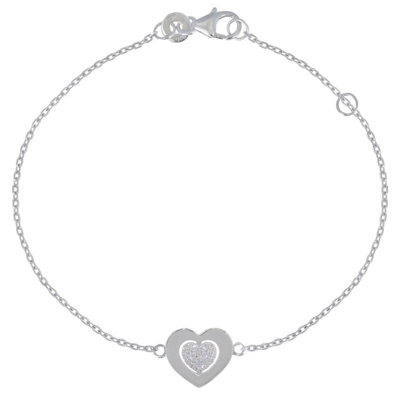 Bracelet Argent Double Coeurs et Strass