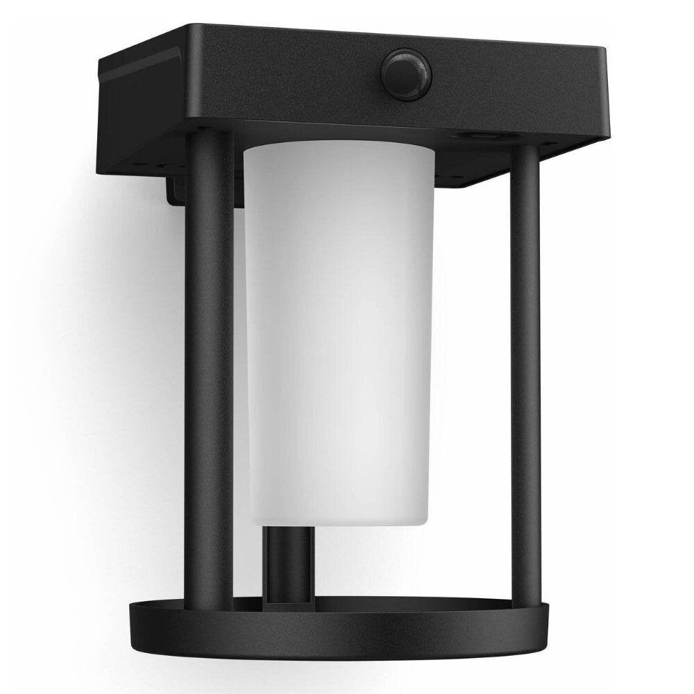 Camill LED-wandlamp op zonne-energie in zwart-wit, 1,4 W, 250 lm, IP44, met bewegingsmelder en schemersensor, rond