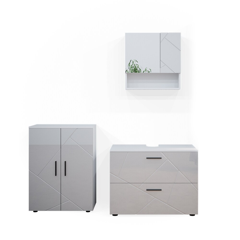 Vicco Badmöbelset Unterschrank Spiegelschrank Badschrank Irma Weiß Hochglanz Badmöbel