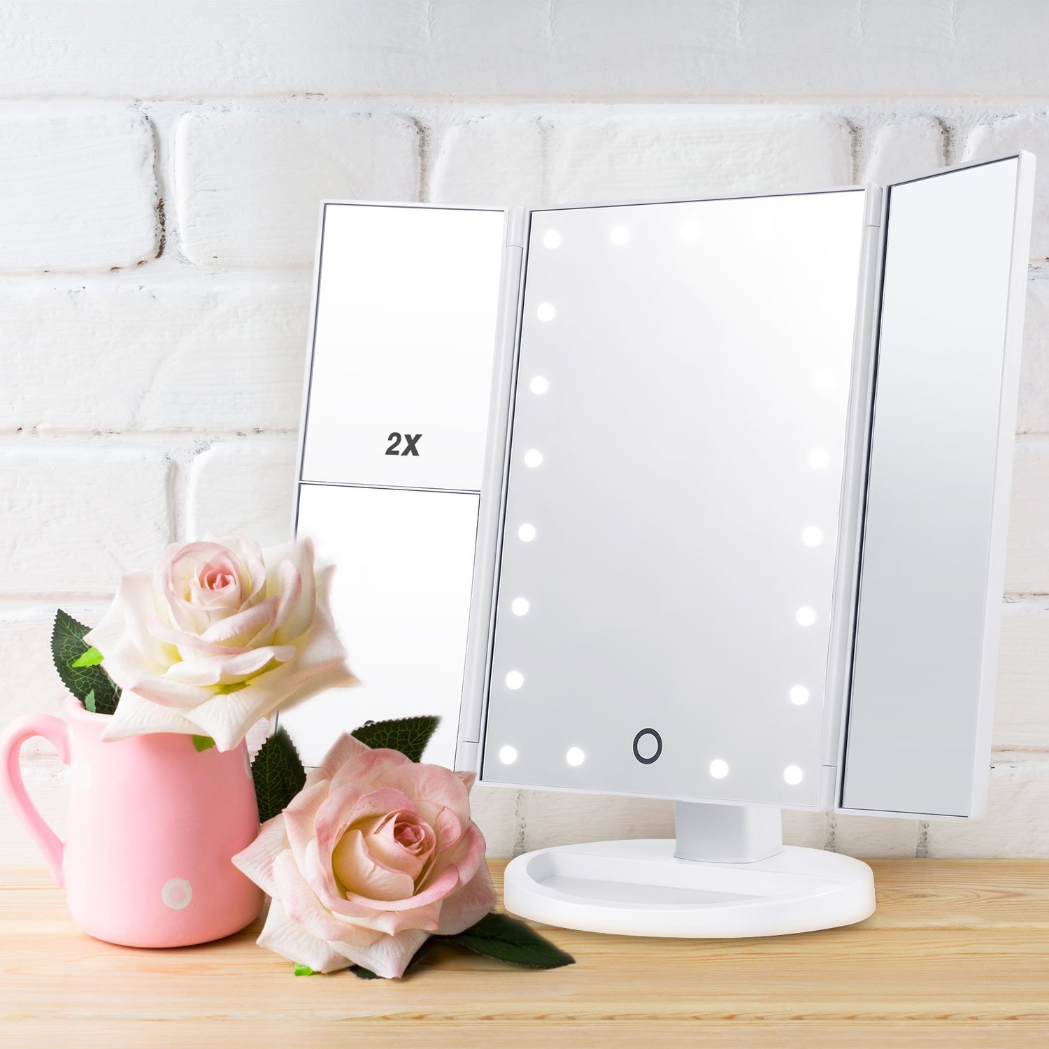 Dimmbarer USB Makeup Klapp LED Schminkspiegel mit Touch-Sensor (180 Grad Neigbar) - Weiss