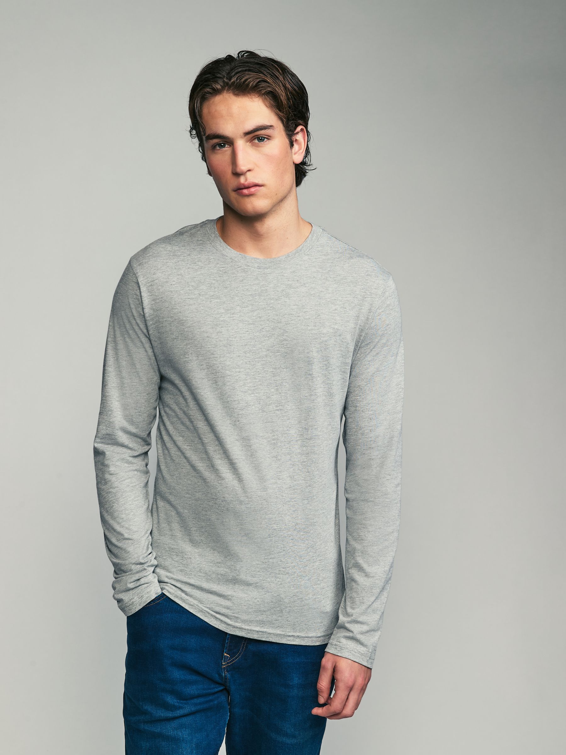 Zwart/Wit/Grijs/Blauw - Slim Fit - verpakking van 5 regular-fit T-shirts met lange mouwen van 100% katoen
