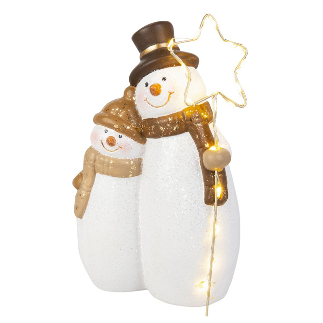Schneemänner mit LED - gold/schwarz/weiß - ca. 11 x 6 x 18 cm