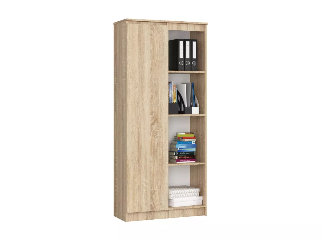 Bibliothèque de bureau AKORD R80 Chêne Sonoma 80 cm 1 porte façade Chêne Sonoma mat 8 étagères 80x35x180 cm