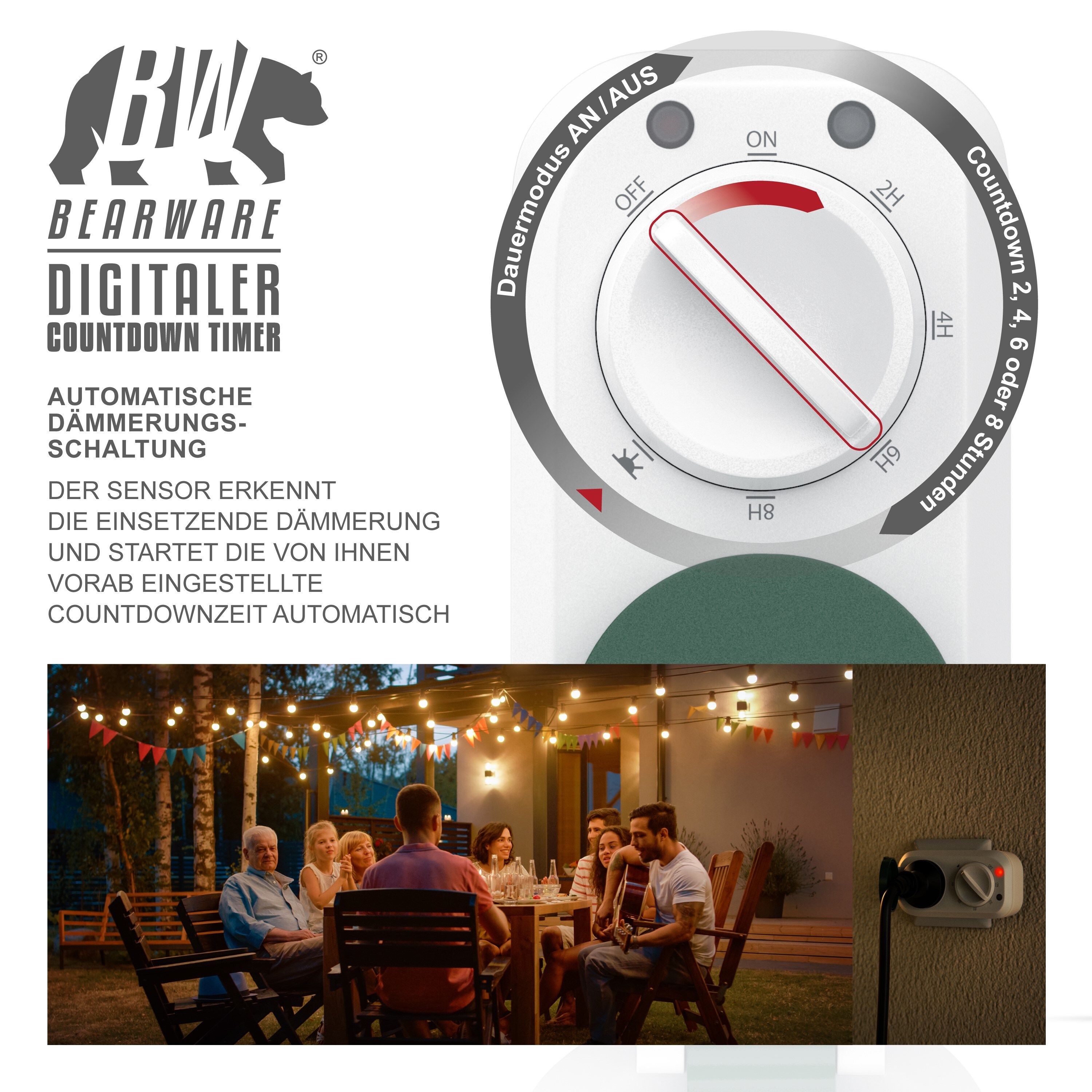CSL Outdoor Countdown Timer mit Dämmerungsschalter - Zeitschaltuhr mit Schutzkappe