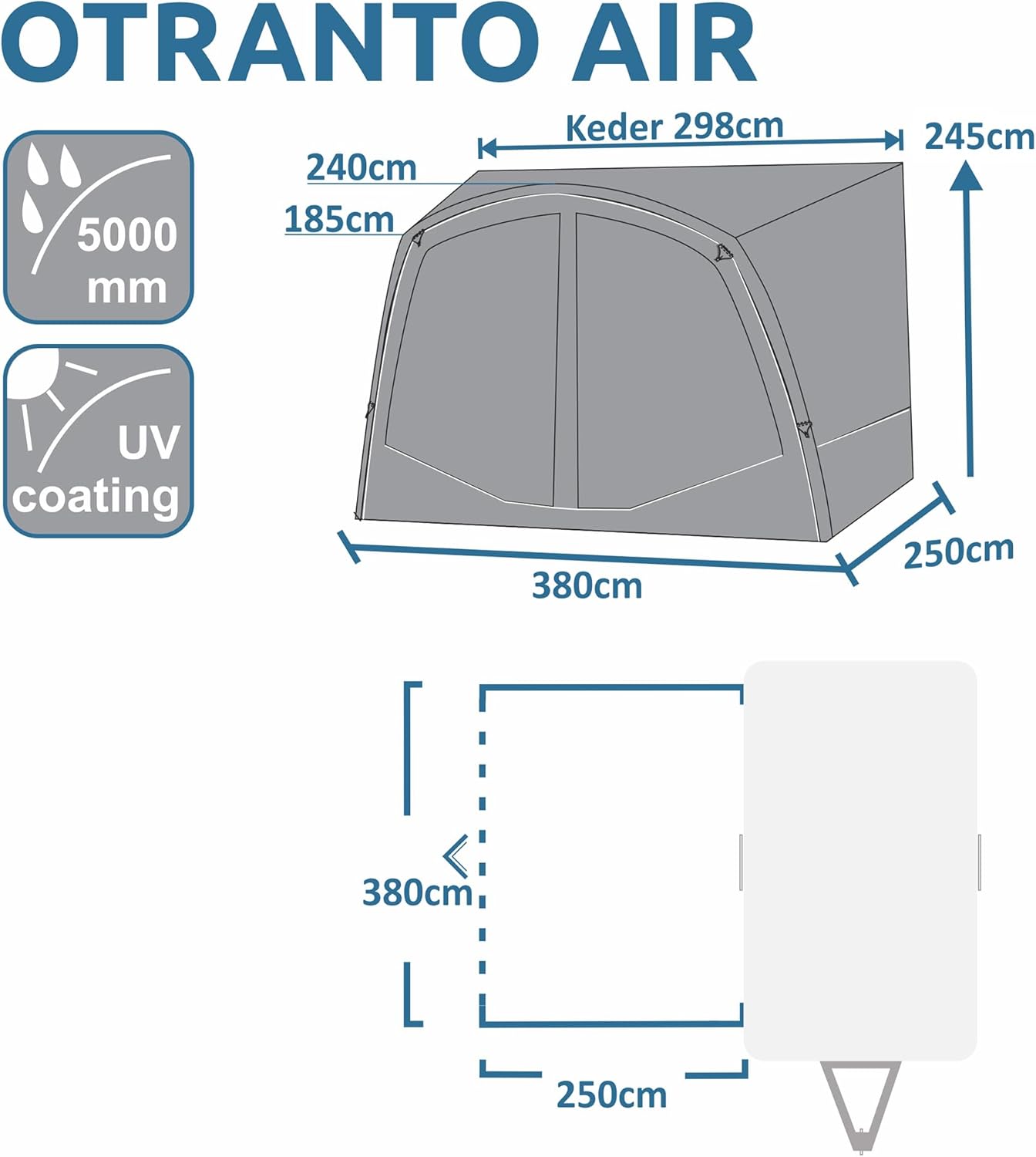 your GEAR Otranto Air - Aufblasbares Sonnendach 380x250 cm, 5000mm Wassersäule, Ideal für Wohnwagen & Wohnmobile, Sonnenschutz