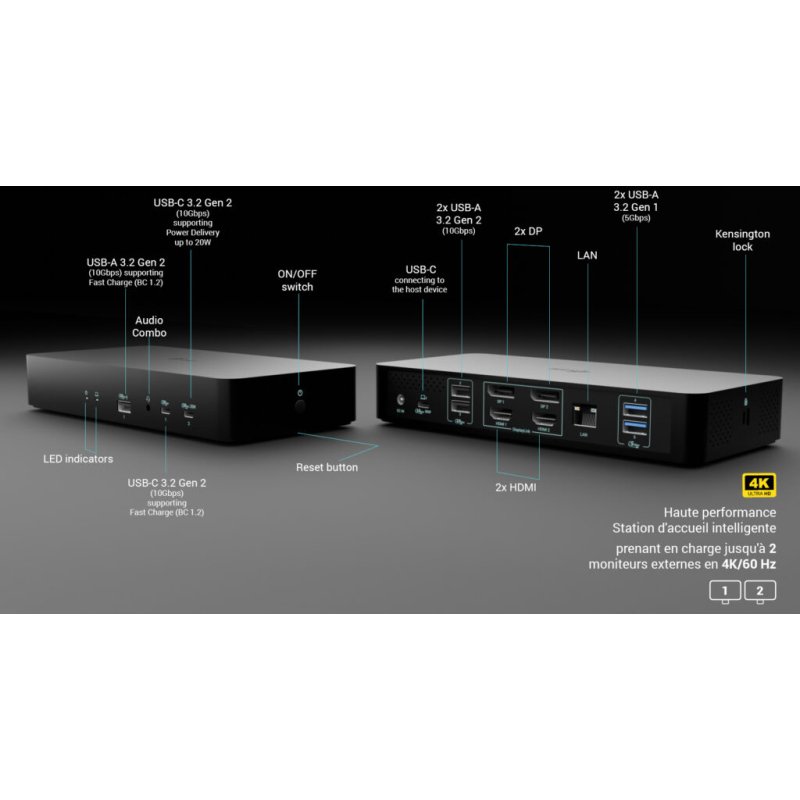 i-tec Universal Intelligent Dual Display Docking Station + Power Delivery 100W