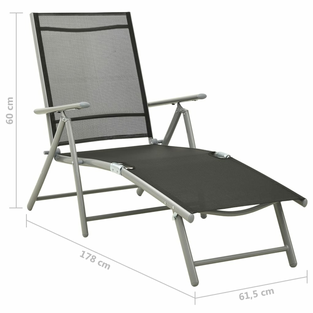 Transat chaise longue bain de soleil lit de jardin terrasse meuble d'extérieur pliable textilène et aluminium noir et argenté