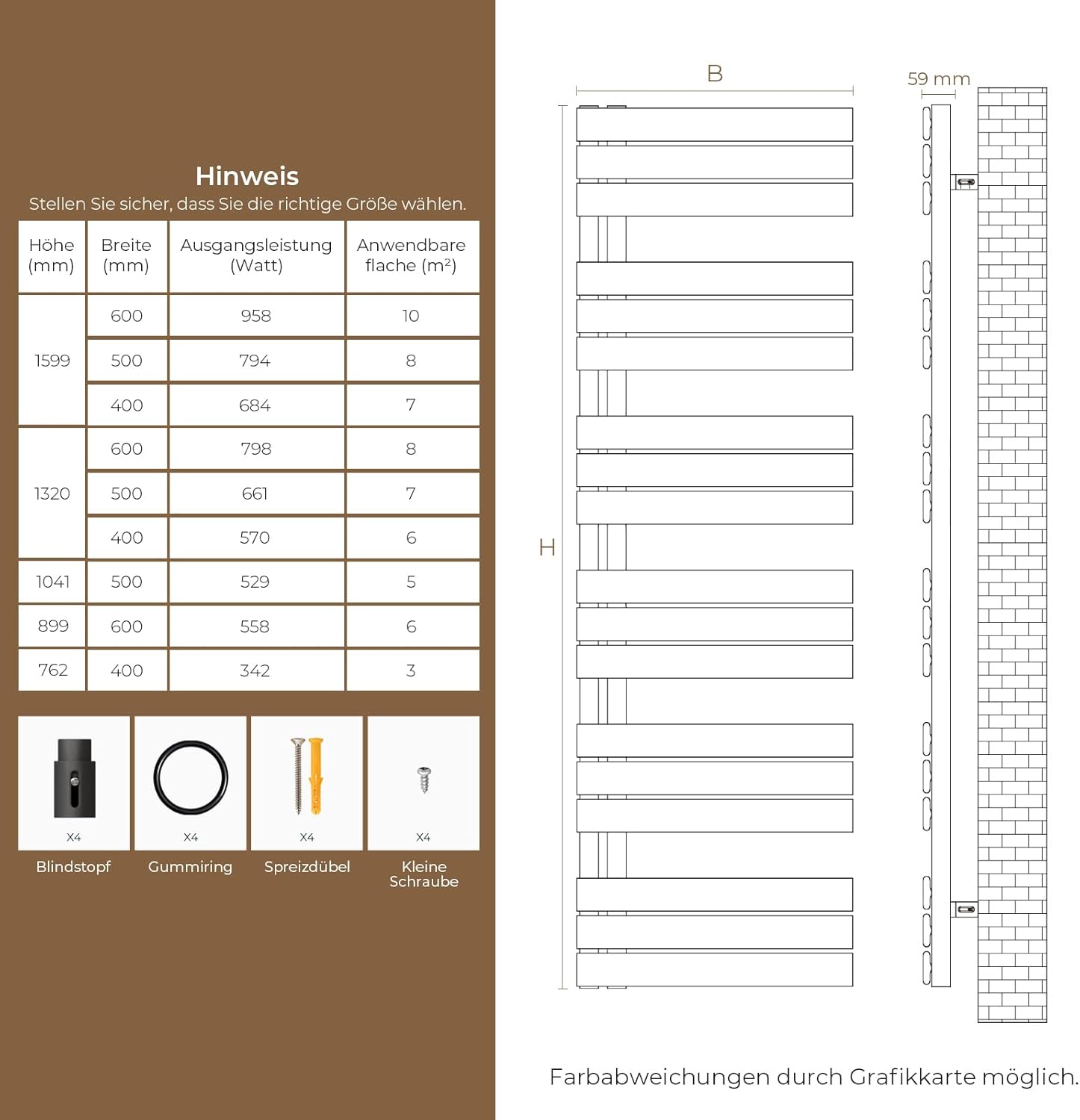 S'AFIELINA Design Badheizkörper Handtuchheizkörper Anthrazit Flach Paneel mit Mittelanschluss 1599x600mm Heizkörper für Bad Handtuchtrockner 1005 Watt (Ohne Thermostatventil)