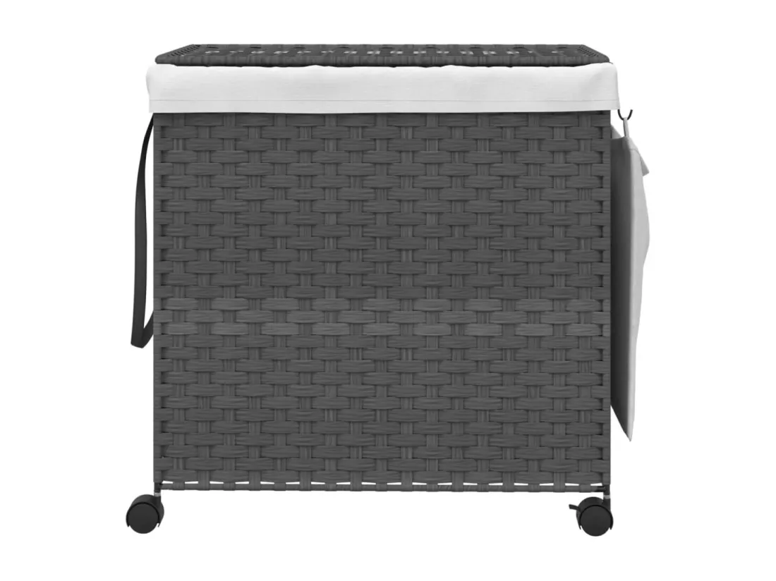 Panier à linge avec roulettes gris 60x35x60,5 résine tressée