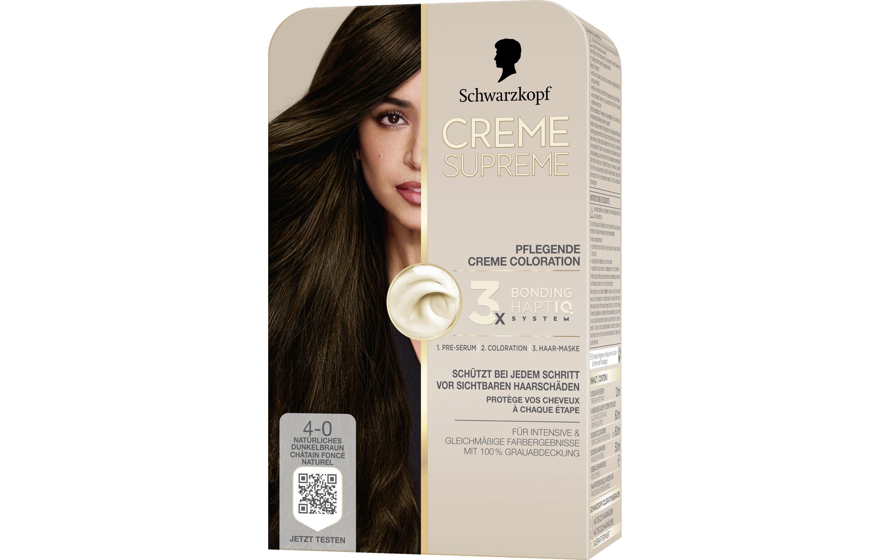 Haarcoloration Creme Supreme 4-0 Natürliches DunkelbraunColoration, schützt das Haar sichtbar vor Haarschäden
